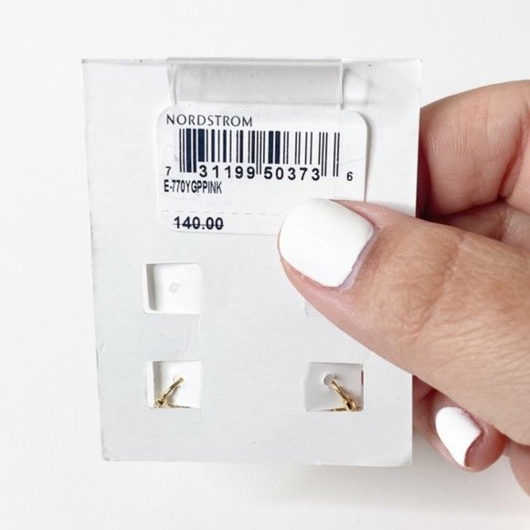 NWT ADORNIA 14K Plated Gold Floral Dangle Hoops Pink Mother of Pearl - Picture 4 of 5